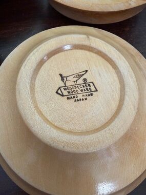 Vintage Woodpecker Wood Ware Bowls - Set of 4 - Hand Made in Japan mcm